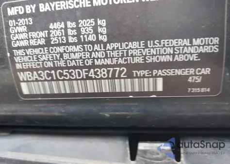 2013 BMW 328I from USA, damaged, VIN WBA3C1C53DF438772